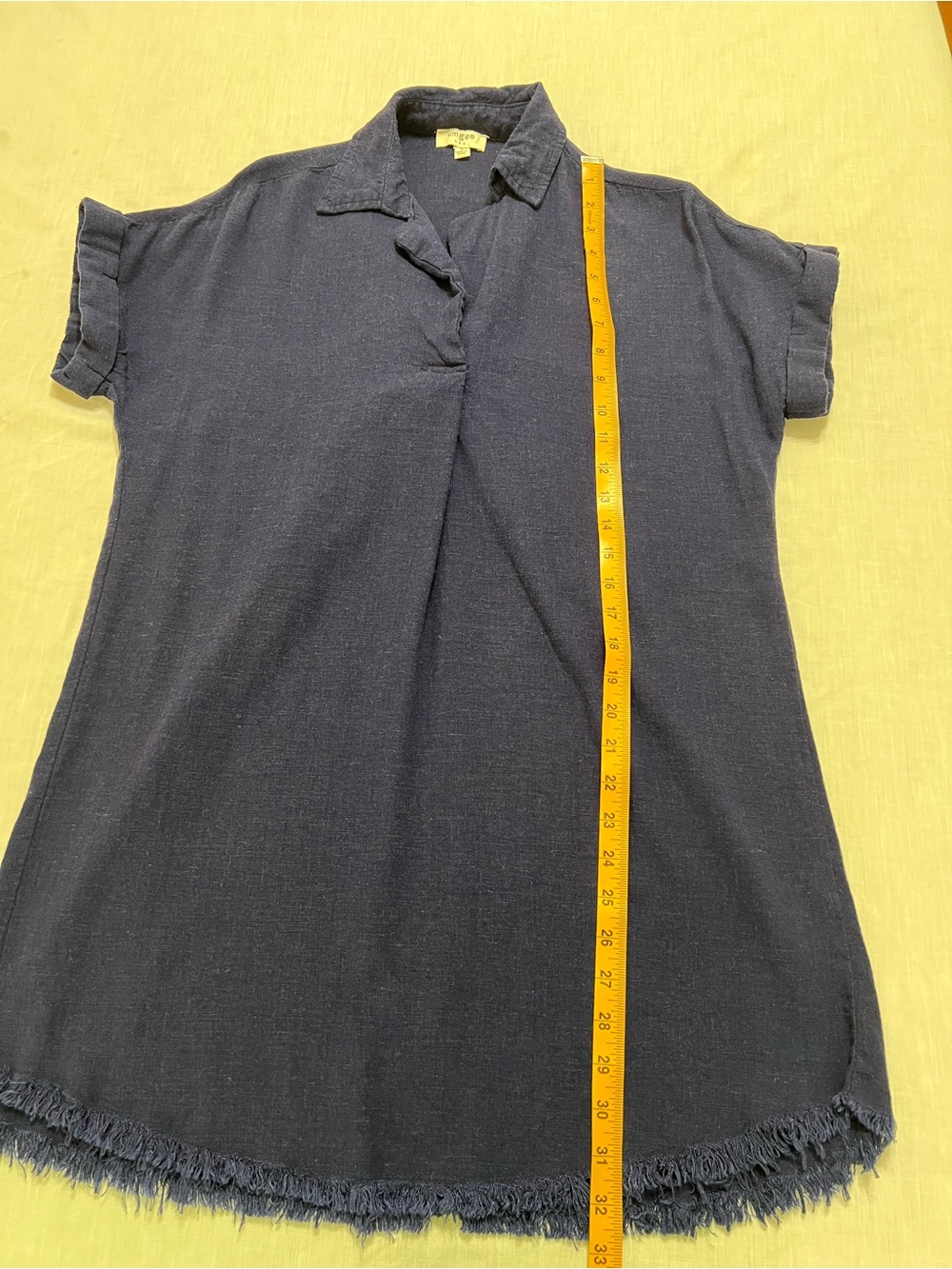Umgee Boho Linen Blend Mini Dress Blue Fringed Hem Small - Picture 3 of 9